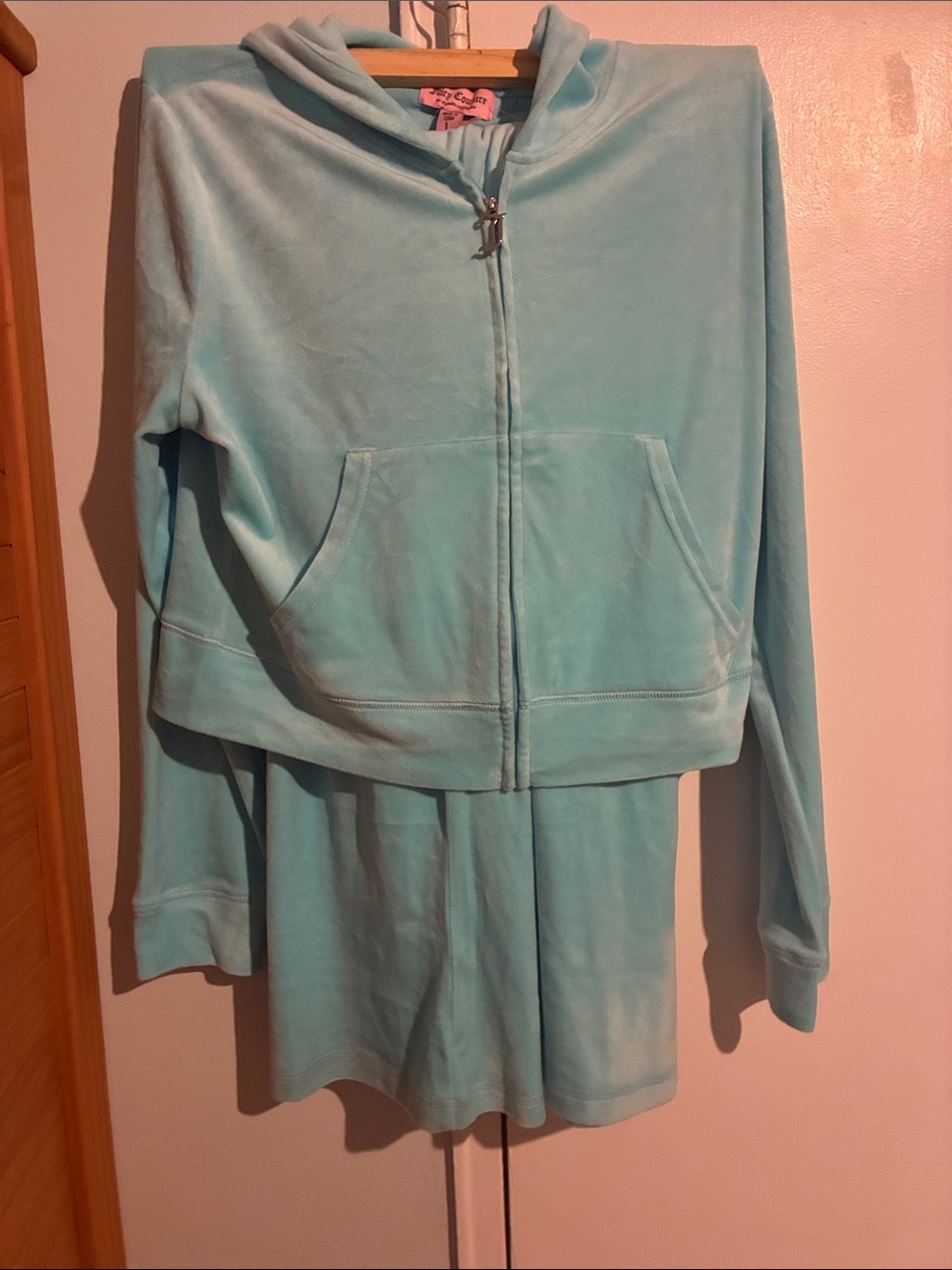 Juicy Couture Women's Light Blue Velour Zip Hoodie and Pants set